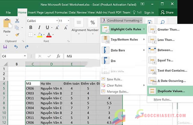 Cách lọc dữ liệu trùng trong Excel