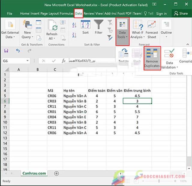 Cách lọc dữ liệu trùng trong Excel