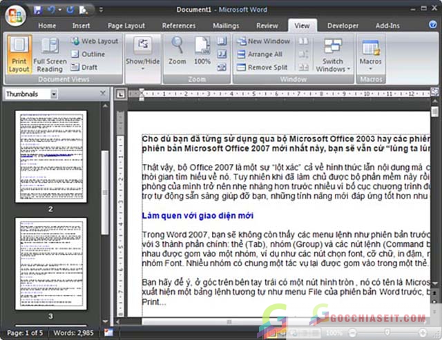 Giao diện phần mềm Microsoft Office 2007