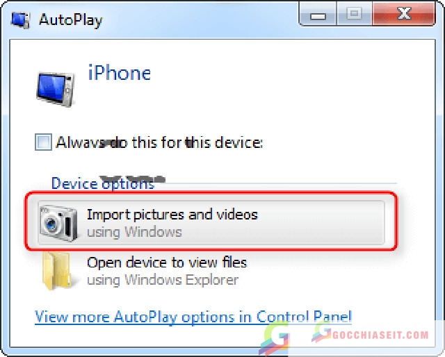 Cách chuyển ảnh từ iPhone sang Windows 7 bằng AutoPlay