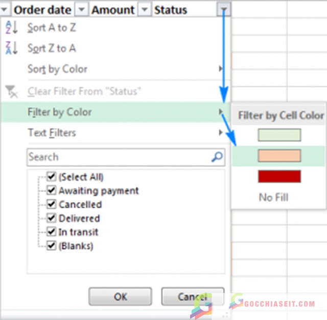 Cách lọc theo màu trong Excel