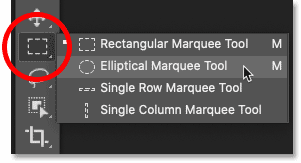 Chọn công cụ Elliptical Marquee Tool trong thanh công cụ của Photoshop