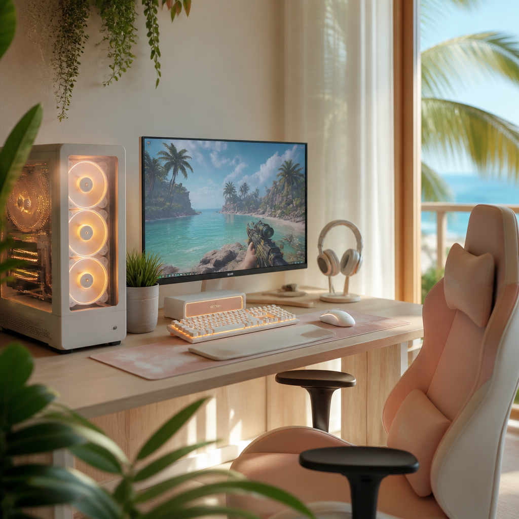 Một bạn trẻ đang tận hưởng trải nghiệm chơi game PC miễn phí trong mùa hè 2026 trên chiếc máy tính của mình.