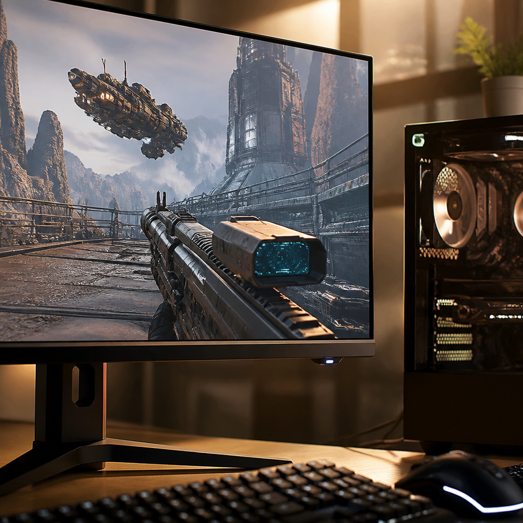 Một người chơi đang trải nghiệm game trên màn hình tần số quét cao, cho thấy hình ảnh mượt mà và không bị giật.